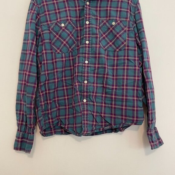 ARIZONA JEAN CO Mens Teal Blue Etc Plaid Lightweight Flannel Button Down Shirt M - Picture 3 of 12